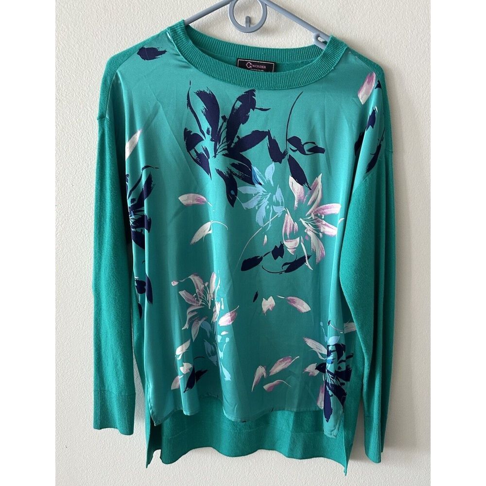 C Wonder Christian Siriano Tunic Green Floral Size XS Knit Long Sleeve